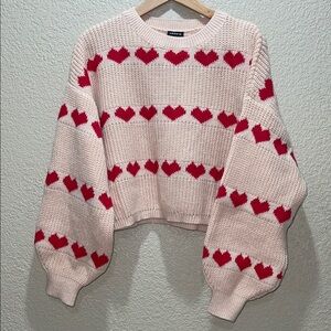 Torrid Pink and Red Knit Heart Sweater